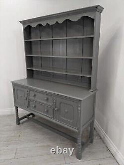 DRESSER Large Grey Vintage Oak 3 Shelf 2 Drawer Cupboard Upcycled FREE DELIVERY