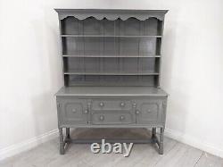 DRESSER Large Grey Vintage Oak 3 Shelf 2 Drawer Cupboard Upcycled FREE DELIVERY