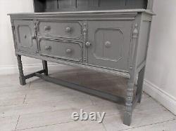 DRESSER Large Grey Vintage Oak 3 Shelf 2 Drawer Cupboard Upcycled FREE DELIVERY