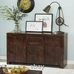 Dakota Dark Mango Wood 3 Drawer and 3 Door Large Sideboard for Dining Room