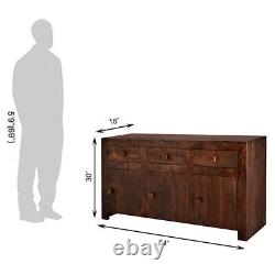 Dakota Dark Mango Wood 3 Drawer and 3 Door Large Sideboard for Dining Room