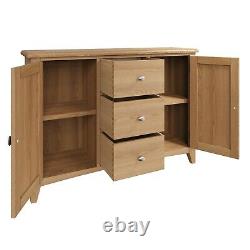 Danish Oak Large Sideboard Cabinet / Light Oak 2 Door 3 Drawer Storage Cupboard