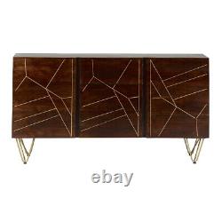 Dark Mango Wood and Gold Metal Legs Large Sideboard with 2 Doors and 3 Drawers