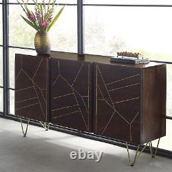 Dark Mango Wood and Gold Metal Legs Large Sideboard with 2 Doors and 3 Drawers
