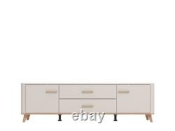 Darwen Cashmere And Oak Effect Large Wide 180cm 2 Door 2 Drawer TV Cabinet Unit