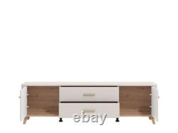 Darwen Cashmere And Oak Effect Large Wide 180cm 2 Door 2 Drawer TV Cabinet Unit