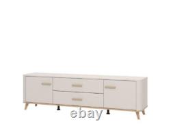 Darwen Cashmere And Oak Effect Large Wide 180cm 2 Door 2 Drawer TV Cabinet Unit