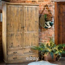 Deanery Collection Large Rustic Reclaimed Pine 2 Door 4 Drawer Double Wardrobe