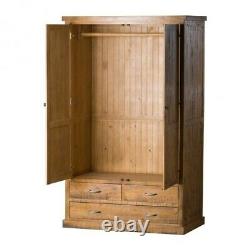Deanery Collection Large Rustic Reclaimed Pine 2 Door 4 Drawer Double Wardrobe