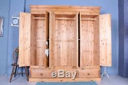 Delivery Options Large 6 Door 3 Drawer Solid Pine Farmhouse Wardrobe Waxed