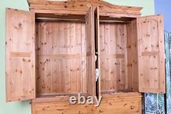 Delivery Options Large Antique Style Pine Wardrobe 4 Doors 2 Drawers Bun Feet