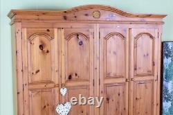 Delivery Options Large Antique Style Pine Wardrobe 4 Doors 2 Drawers Bun Feet