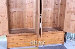 Delivery Options Large Antique Style Pine Wardrobe 4 Doors 2 Drawers Bun Feet