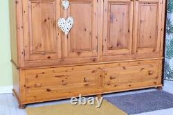 Delivery Options Large Antique Style Pine Wardrobe 4 Doors 2 Drawers Bun Feet