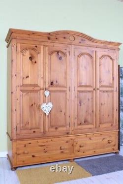 Delivery Options Large Antique Style Pine Wardrobe 4 Doors 2 Drawers Bun Feet