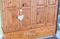 Delivery Options Large Antique Style Pine Wardrobe 4 Doors 2 Drawers Bun Feet