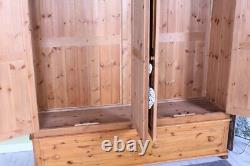 Delivery Options Large Antique Style Pine Wardrobe 4 Doors 2 Drawers Bun Feet