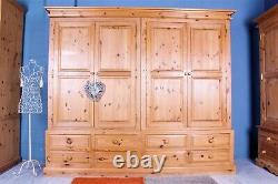 Delivery Options Large Quality Pine Farmhouse Wardrobe 4 Doors 8 Drawers Waxed