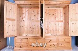 Delivery Options Large Quality Pine Farmhouse Wardrobe 4 Doors 8 Drawers Waxed