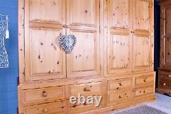 Delivery Options Large Quality Pine Farmhouse Wardrobe 4 Doors 8 Drawers Waxed