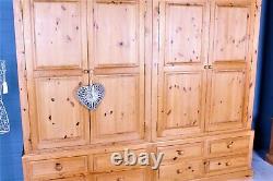 Delivery Options Large Quality Pine Farmhouse Wardrobe 4 Doors 8 Drawers Waxed