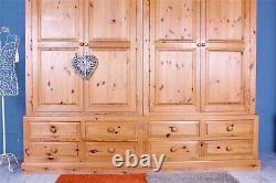 Delivery Options Large Quality Pine Farmhouse Wardrobe 4 Doors 8 Drawers Waxed