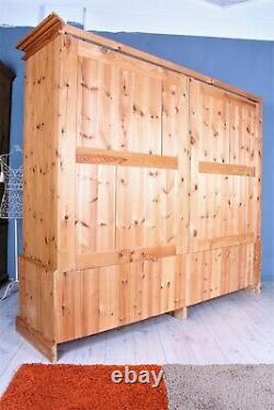 Delivery Options Large Quality Pine Farmhouse Wardrobe 4 Doors 8 Drawers Waxed