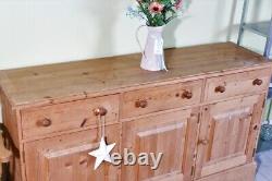 Delivery Options Large Secondhand Pine Sideboard Waxed Solid Thick Pine Heavy
