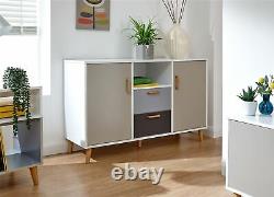 Delta Large Sideboard Storage Unit 2 Door 2 Drawer in White / Grey