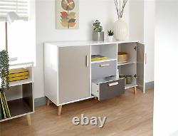 Delta Large Sideboard Storage Unit 2 Door 2 Drawer in White / Grey