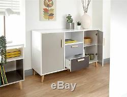 Delta Large Sideboard Storage Unit 2 Drawers 2 Door Cupboards Cabinet White/grey