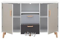 Delta Trendy Large 2 Door 2 Drawer Sideboard White & Grey Multi Tone Storage