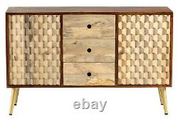 Desk Chest Sideboard Edisa Honeycomb Effect Mango Range with Gold Metal Legs