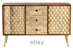 Desk Chest Sideboard Edisa Honeycomb Effect Mango Range with Gold Metal Legs