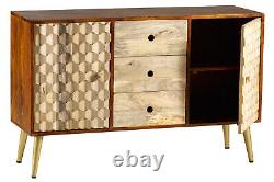 Desk Chest Sideboard Edisa Honeycomb Effect Mango Range with Gold Metal Legs