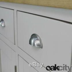Dorset Grey Oak Sideboard Large 3 Door 3 Drawer Cabinet Stone Grey
