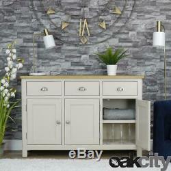 Dorset Grey Oak Sideboard Large 3 Door 3 Drawer Cabinet Stone Grey