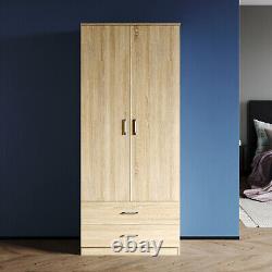 Double 2 Doors Wardrobe With Drawers Oak Bedroom Furniture Large Storage Cabinet