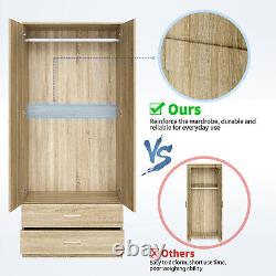 Double 2 Doors Wardrobe With Drawers Oak Bedroom Furniture Large Storage Cabinet