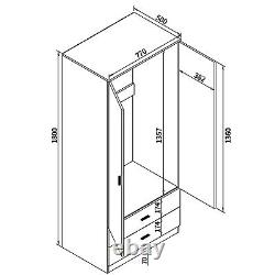 Double 2 Doors Wardrobe With Drawers Oak Bedroom Furniture Large Storage Cabinet