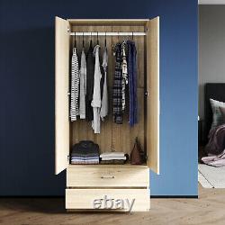 Double 2 Doors Wardrobe With Drawers Oak Bedroom Furniture Large Storage Cabinet