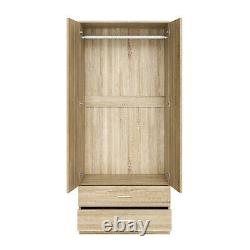 Double 2 Doors Wardrobe With Drawers Oak Bedroom Furniture Large Storage Cabinet