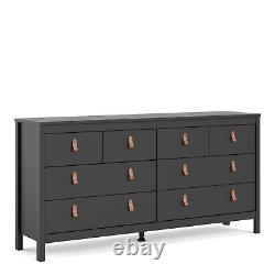 Double Dresser Cabinet (4+4) Drawers Leather Handle Large Bedroom Storage Unit