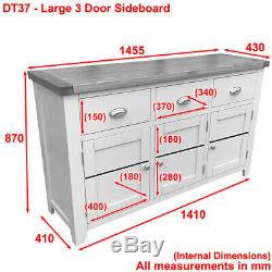 Downton Grey Painted Large 3 Drawer 3 Door Sideboard Furniture DT37-NEW