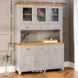 Downton Grey Painted Large Glazed Dresser Triple Door Glass Display DT37-DT37A