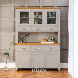 Downton Grey Painted Large Glazed Dresser Triple Door Glass Display DT37-DT37A