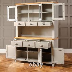 Downton Grey Painted Large Glazed Dresser Triple Door Glass Display DT37-DT37A