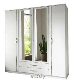 Duo 4 Door Mirrored Wardrobe With Drawers Large Mirror Hang Doors Bedroom Wood
