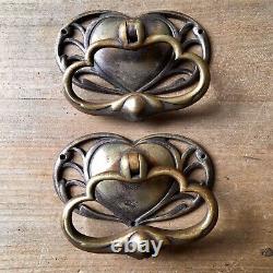 EXTRA LARGE Art Nouveau Drawer Pull Handles Antique Brass Victorian c. 1890s