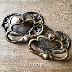 EXTRA LARGE Art Nouveau Drawer Pull Handles Antique Brass Victorian c. 1890s